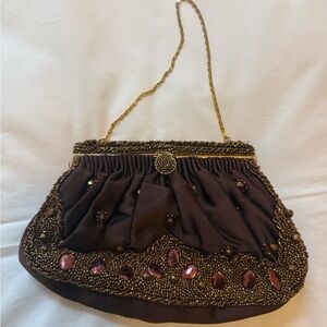 Elegant Brown Beaded Evening Bag
